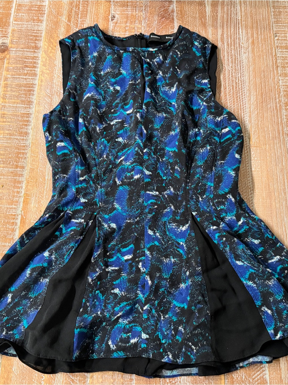 Proenza Schouler Silk Peplum Top Blue Abstract Print size 4
